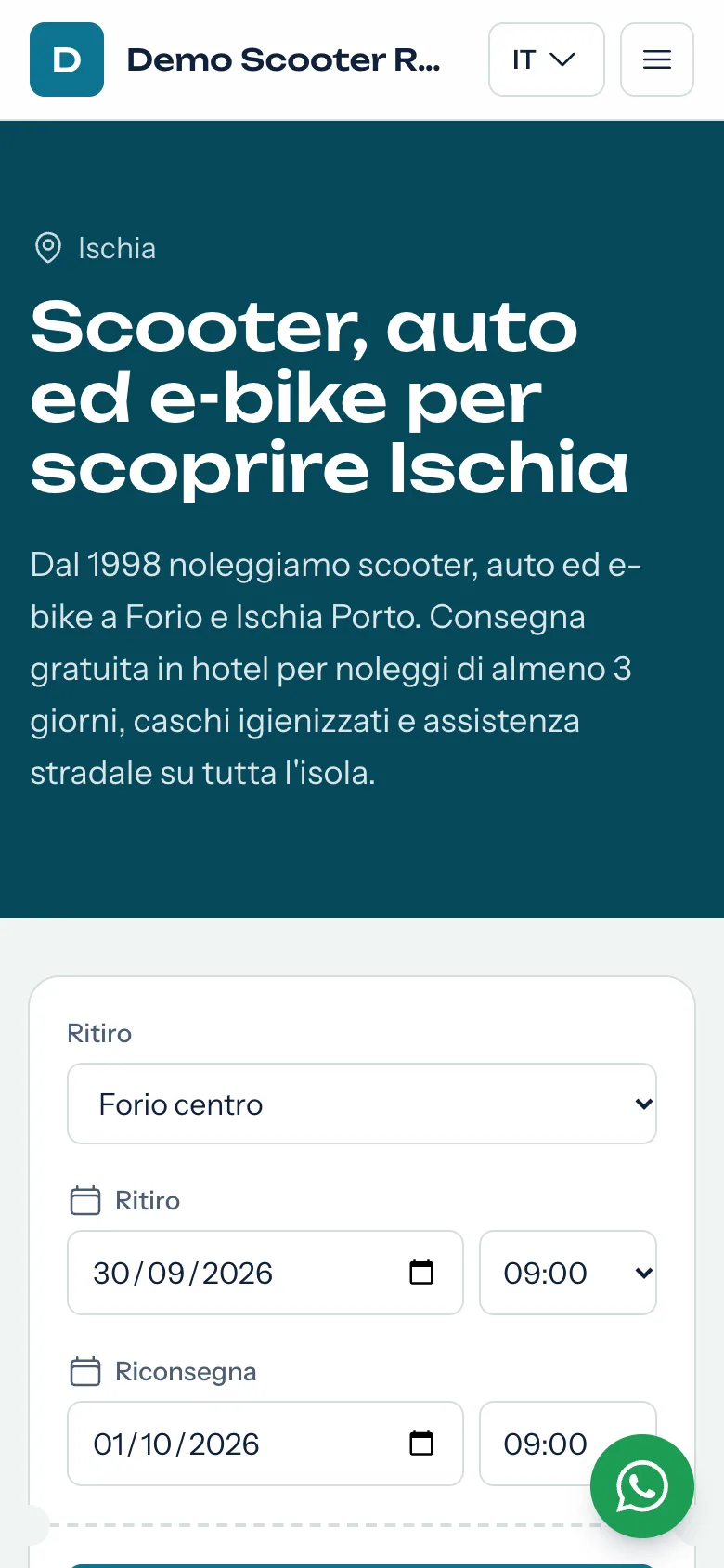 Il sito del noleggio sul telefono