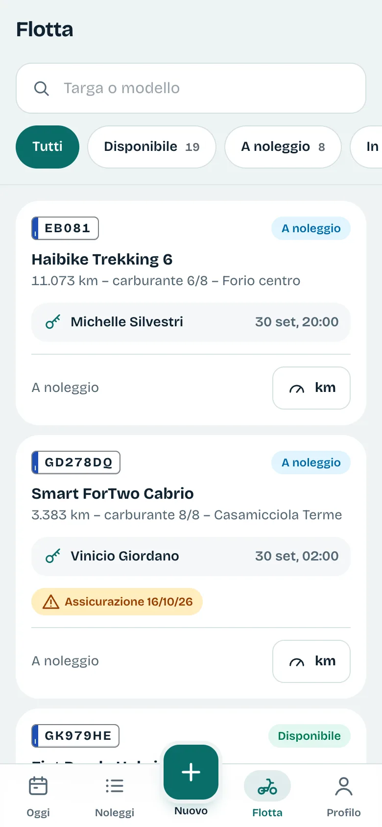 Stato della flotta nell’app operatori